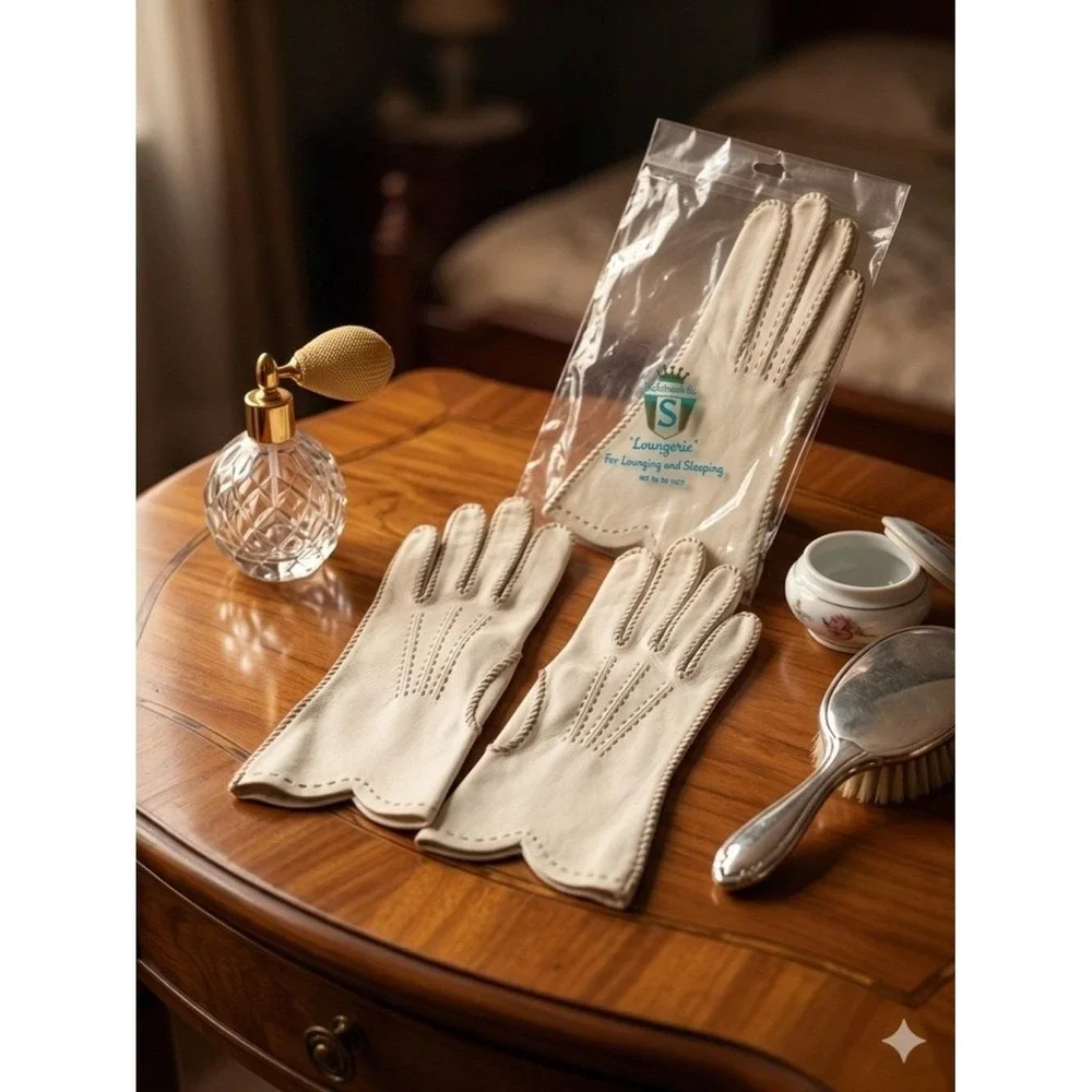 Vintage Schrank Loungerie Sleeping Gloves NWT‎ Mid-Century Boudoir Beauty Sz 6